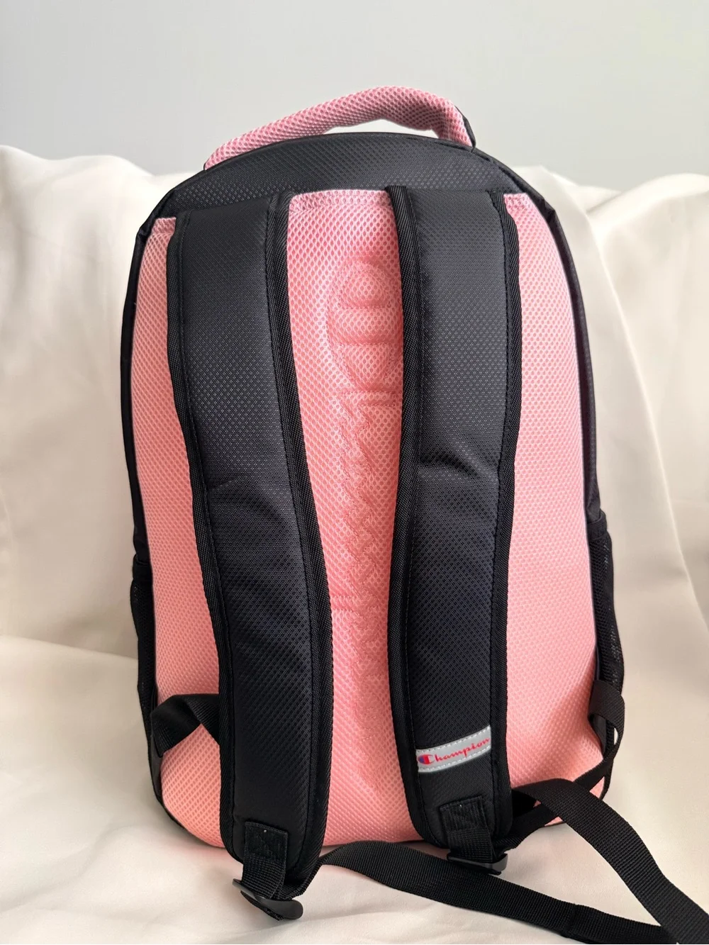 Champion Black/Pink Backpack with Gray Reflective Stripe